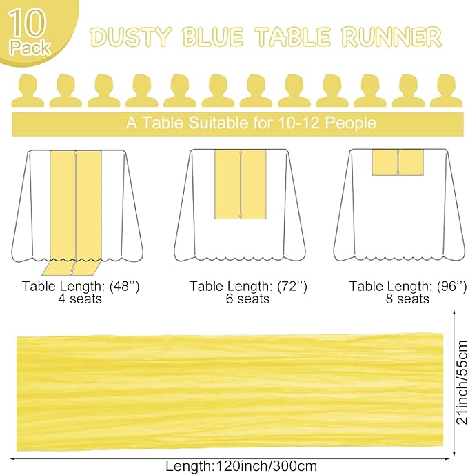10 Pack Light Yellow Table Runner 120 Inch Cheesecloth Table Runner 10FT Rustic Boho Gauze Table Runners Long Cheese Cloth Runner Semi Sheer Runners for Wedding Bridal Baby Shower Party