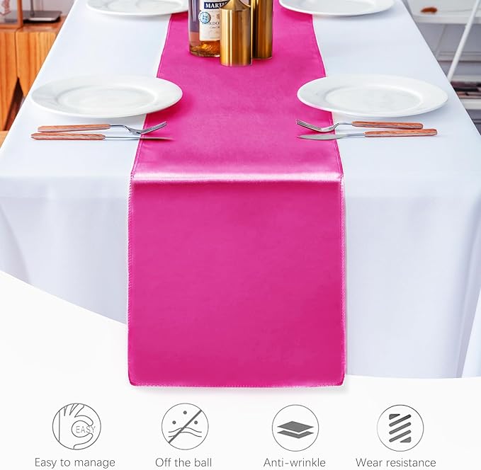 10 Pack Satin Table Runner 12 X 108 Inch Silk Table Runner for Party,Wedding, Birthday, Banquets,Decoration(Fuchsia)