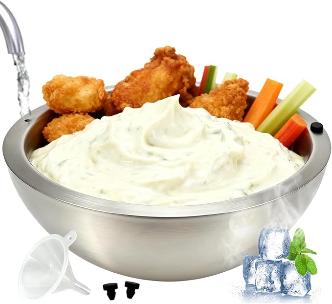 Dip Chiller Bowl Large 70oz Capacity Stainless Steel Double Walled Insulated Ice Serving Bowl Insulated Dip ice bowl Parties Salsa Condiments Salad & Food Hot or Cold Sauces Guacamole