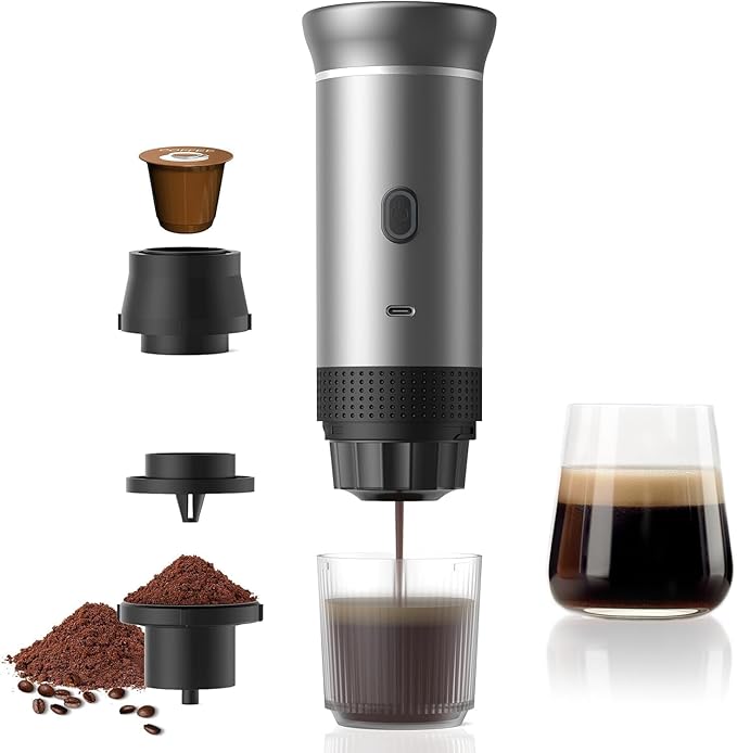 Zcyge 5-CUP Portable Coffee Maker Espresso Machine, Travel Camping Coffee Makers, Mini Battery Portable Espresso Self-Heating Car Coffee Maker With Ground Coffee & NS Capsule