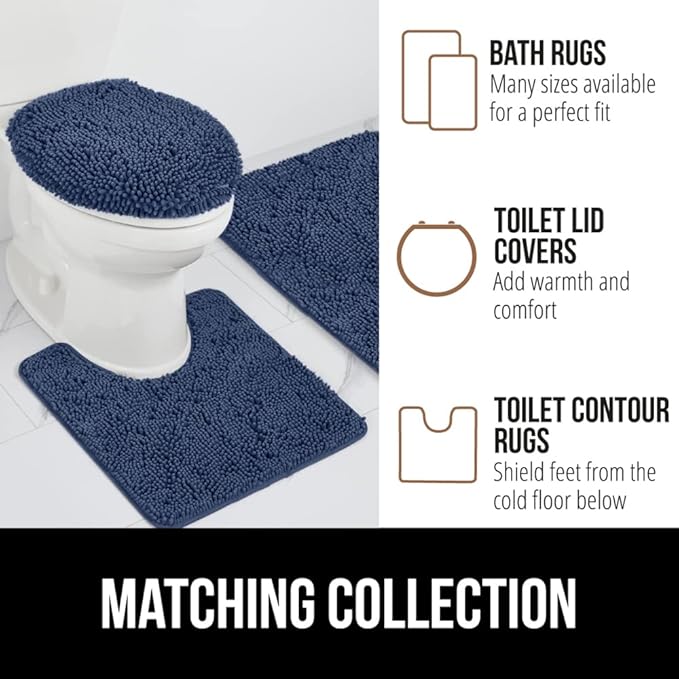 GORILLA GRIP Bath Rug Mat 70x24, Soft Absorbent Chenille, Quick Dry Microfiber Mats, Rubber Backing Washable Shower Floor Rugs, Bathmat Runner, US Designed Bathroom Home Decor Accessories Navy Blue