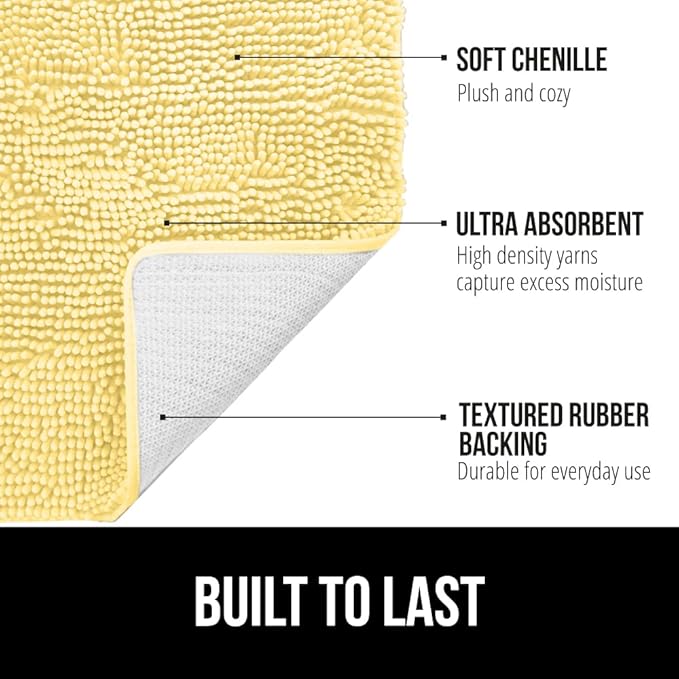 GORILLA GRIP Bath Rug Mat, Thick Soft Absorbent Chenille, Quick Dry Microfiber Mats, Rubber Backing Washable Shower Floor Rugs, US Designed Bathroom Bathmat Home Decor Accessories, 24x17 Yellow
