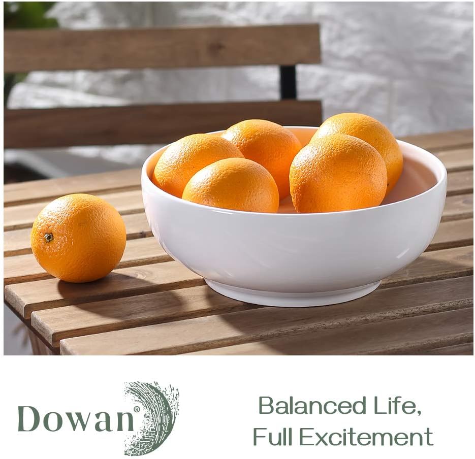 DOWAN Serving Bowls, 9.5" Large Salad Bowls for Entertaining, Side Dishes, Pho, Pasta, Centerpiece Bowls for Dinner Parties, Kitchen Decor, Microwave & Dishwasher Safe, White
