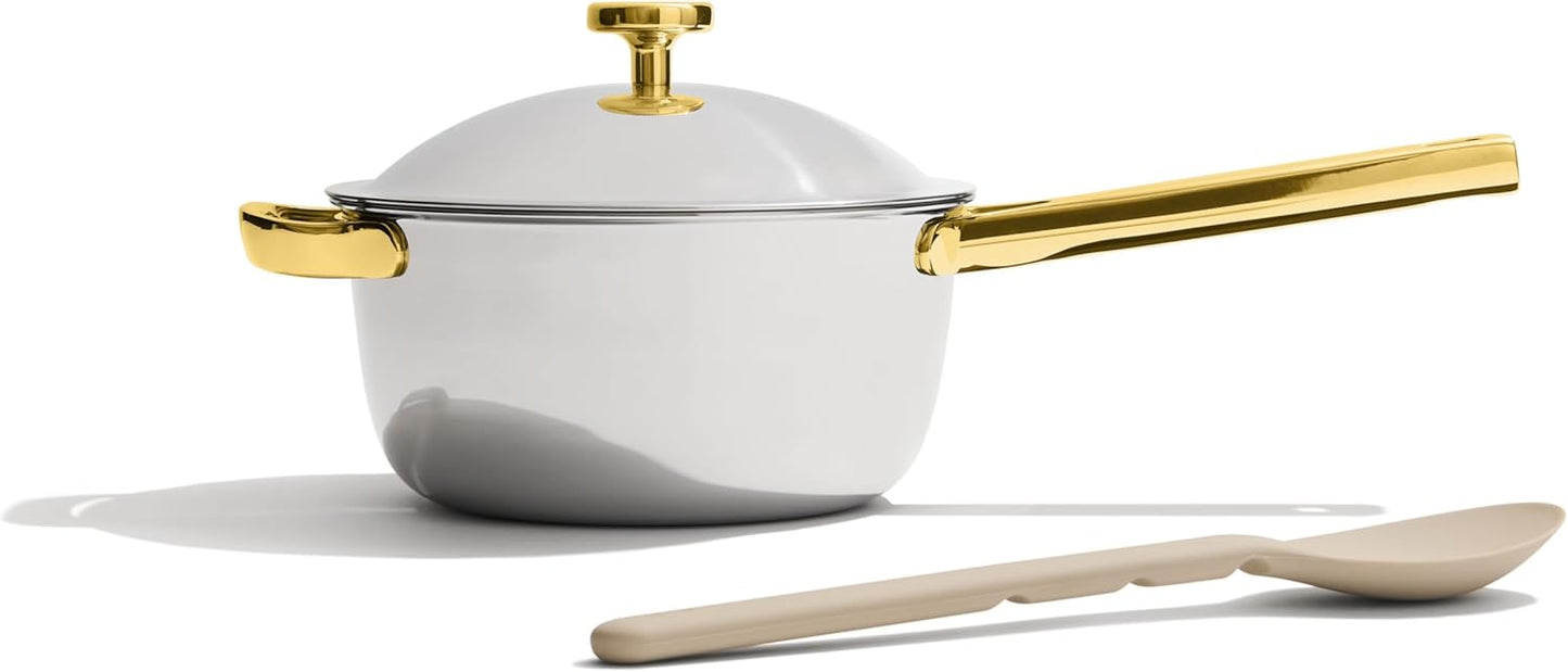 Our Place Titanium Mini Perfect Pot Pro - 2.75 Qt No-Coating Nonstick Pot | Tri-Ply Titanium & Stainless Steel | Oven-Safe up to 750°F & Compatible with All Cooktops | Gold