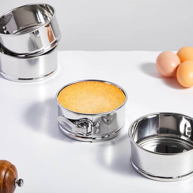 Sunnyray 4 Inch Springform Pan for Baking Mini Cheesecake Pans with Removable Bottom Nonstick Leakproof Round Cake Mold Spring Form Molds for Mini Cheesecake Pizza and Quiches (Stainless Steel,8 Pcs)
