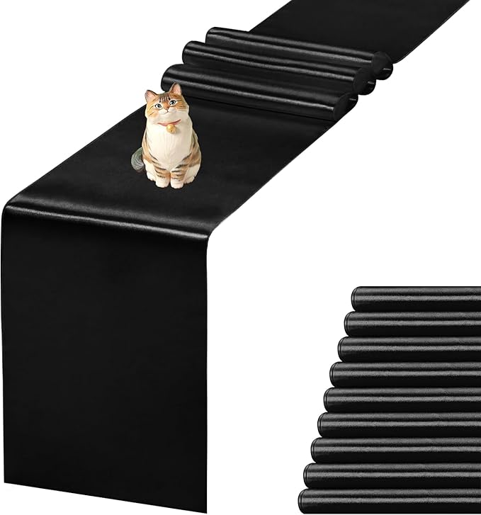 10 Pack Satin Table Runner 12 X 108 Inch Silk Table Runner for Party,Wedding, Birthday, Banquets,Decoration(Black)