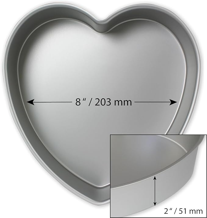PME HRT082 Anodised Aluminium Heart Cake Pan 8 x 2-Inch Deep, Silver