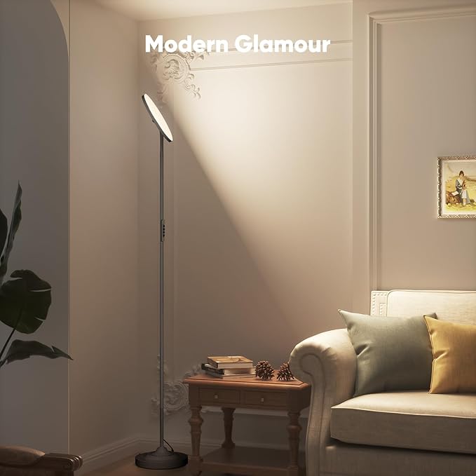 36W LED Floor Lamp, Super Bright Standing Lamp, Modern Stepless Dimmable Torchiere Tall Lamp with Remote Control, 350°Rotating Head Reading Floor Lamp for Living Room, Bedroom, Office - Brown