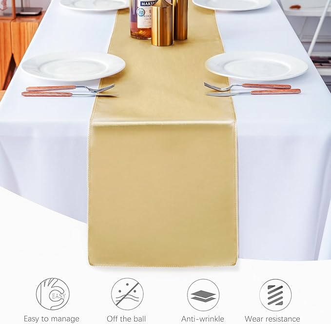 5 Pack Table Runner 12 X 108 Inch Silk Table Runner for Party,Wedding, Birthday, Banquets,Decoration(Light Gold)