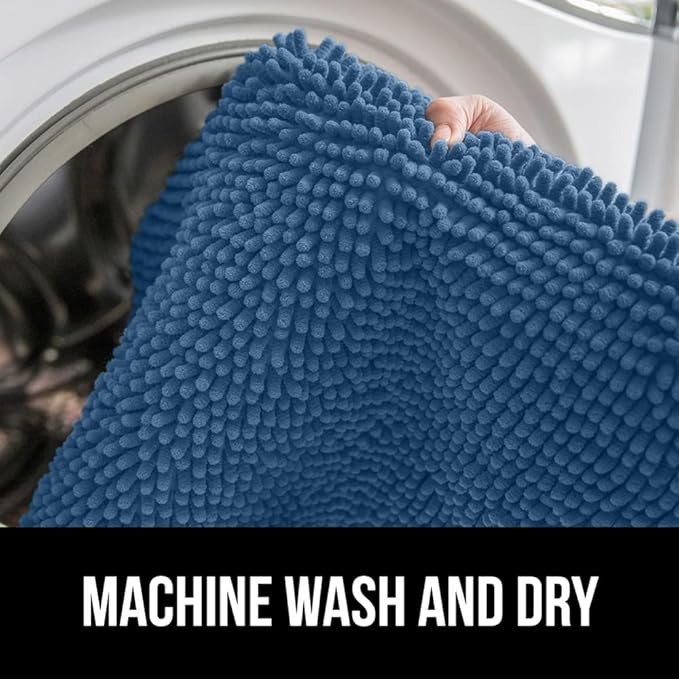 GORILLA GRIP Bath Rug Mat 30x20, Thick Soft Absorbent Chenille, Quick Dry Microfiber Mats, Rubber Backing Washable Shower Floor Rugs, US Designed Bathroom Bathmat Home Decor Accessories, Blue