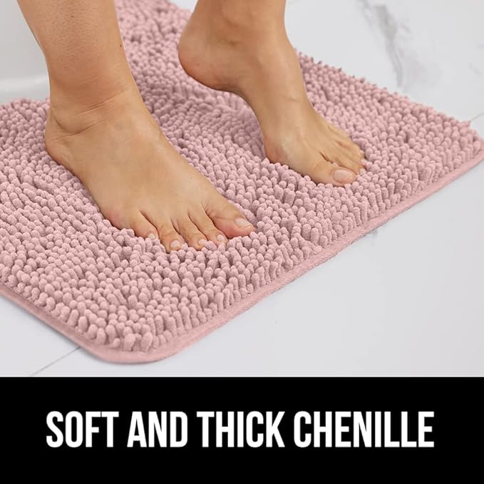 GORILLA GRIP Bath Rug Mat 30x20, Thick Soft Absorbent Chenille, Quick Dry Microfiber Mats, Rubber Backing Washable Shower Floor Rugs, US Designed Bathroom Bathmat Home Decor Accessories, Dusty Rose