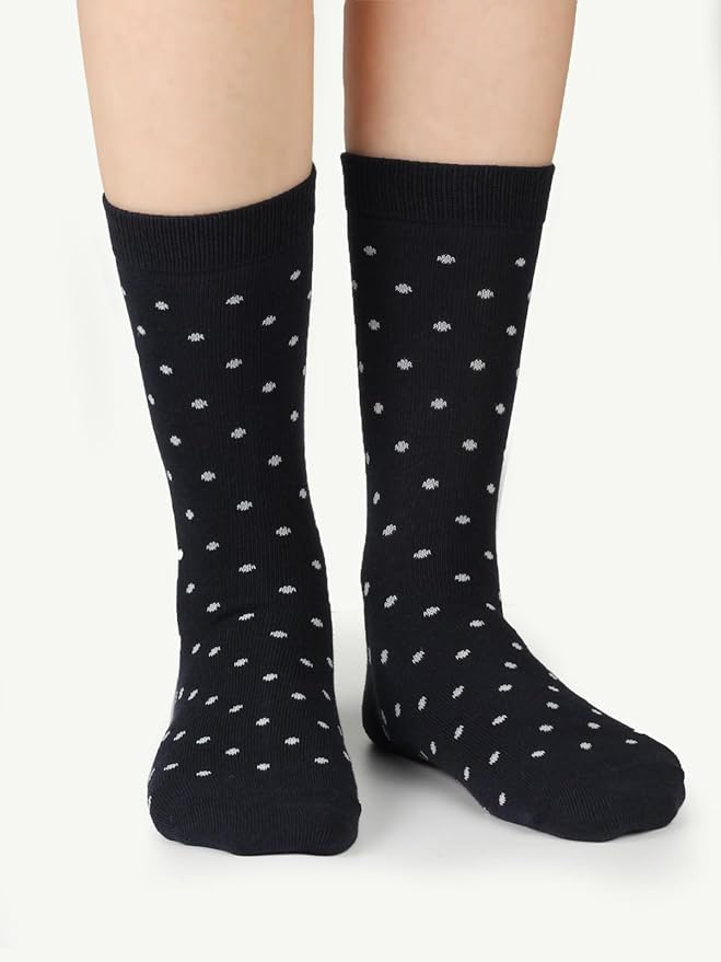 COTTON DAY Women's Soft Combed Cotton Dress Socks Seamless Toe Black White Gray Navy Blue Brown Beige