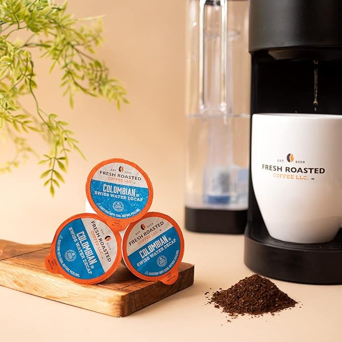 Fresh Roasted Coffee,100% Colombian Water Processed Decaf, Kosher, K-Cup Compatible, 24 Pods