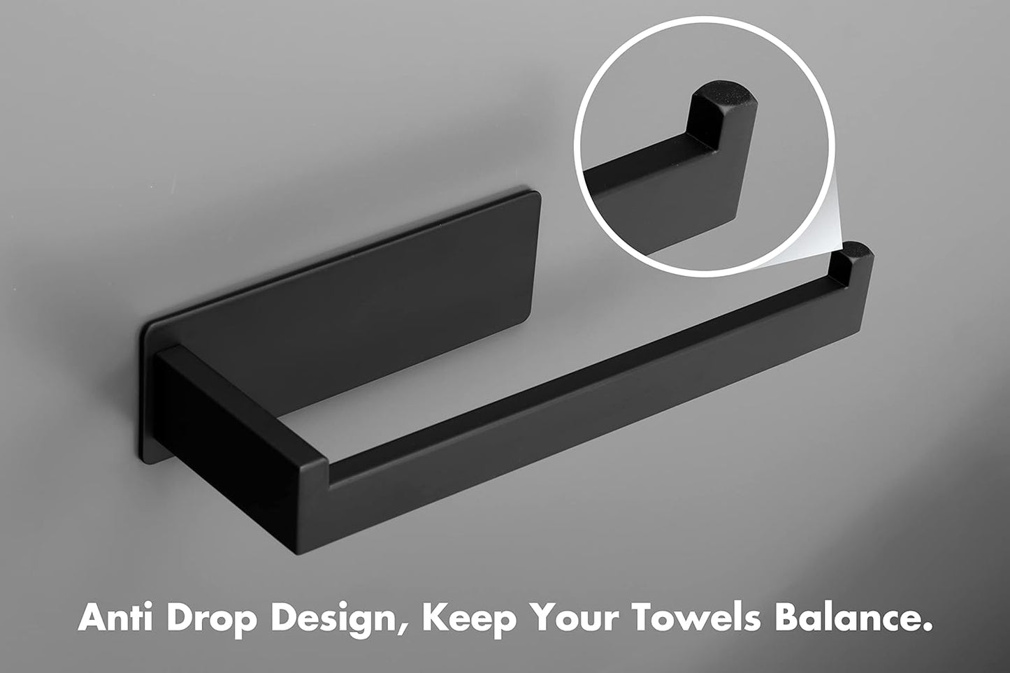 Hand Towel Holder, Strong Self Adhesive Hand Towel Ring, Thicken SUS304 Stainless Steel Hand Towel Bar/Rack, No Drilling Modern Hand Towel Hanger (Matte Black, 9 in)