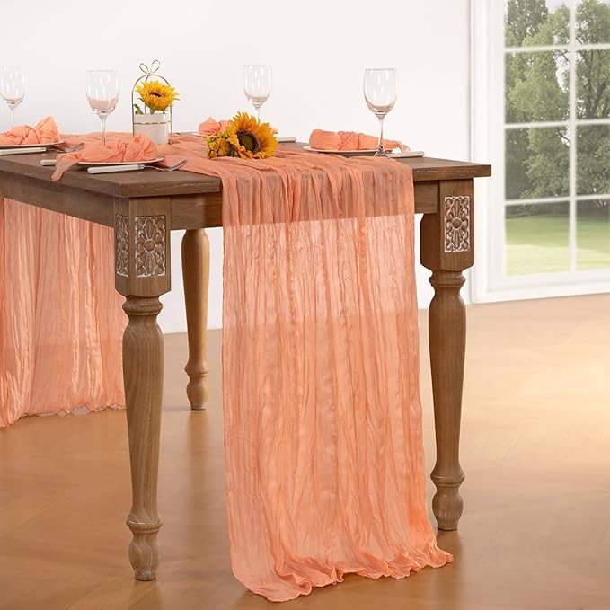 Peach Cheesecloth Table Runner 12 Pack Christmas Table Runners Boho Gauze 120 Inches Cheese Cloth Table Decor for Sweet Little Peach Baby Shower Wedding Bridal Xmas Holiday Season Decor