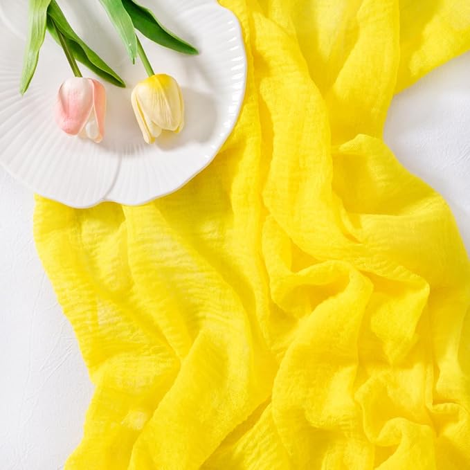 Socomi 6pcs Yellow Cheesecloth Table Runner Fall Thanksgiving Gauze 120 Inch Rustic Boho Cheese Cloth Runner for Wedding Party Baby Bridal Shower Centerpiece Decoration Holiday Home Decorations