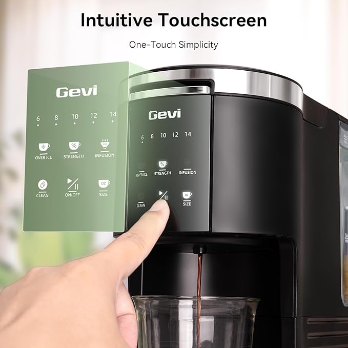 Gevi Single Serve Coffee Maker, Compatible with Pods & Ground Coffee, 40oz Removable Water Reservoir, 5 Brew Sizes (6-14oz), Compact for Kitchen Use, Black
