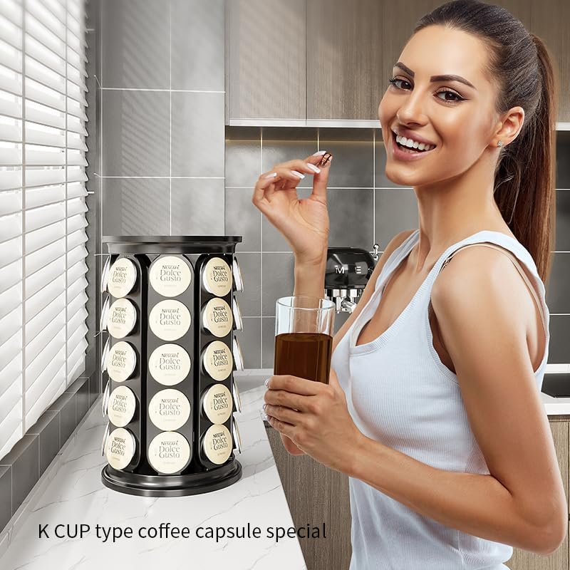 K Cups Holder,K Cup Carousel, Coffee Pods Storage Organizer Stand,New Modern Design, Home or Office Kitchen Counter Organizer（Capacity of 40 Pods, Black）