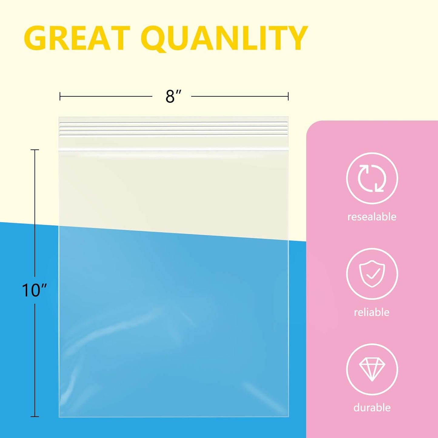iMailer - 1000 Pcs- 8" x 10" Plastic Zip Poly Bags- Clear Resealable Zip Bag for Art Prints, Brochure, Photoes, Handicraft Gift