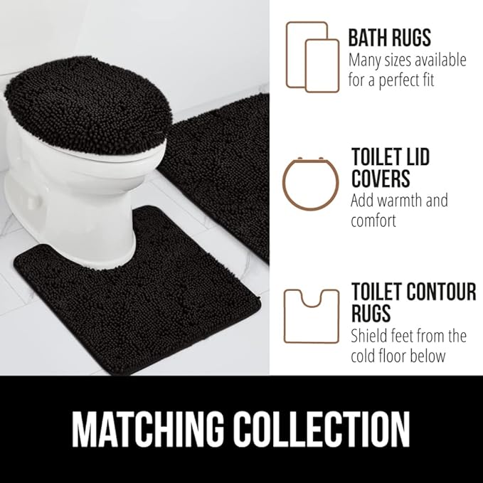 GORILLA GRIP Bath Rug Mat 36x24, Thick Soft Absorbent Chenille, Quick Dry Microfiber Mats, Rubber Backing Washable Shower Floor Rugs, Bathmat Runner, US Designed Bathroom Home Decor Accessories Black