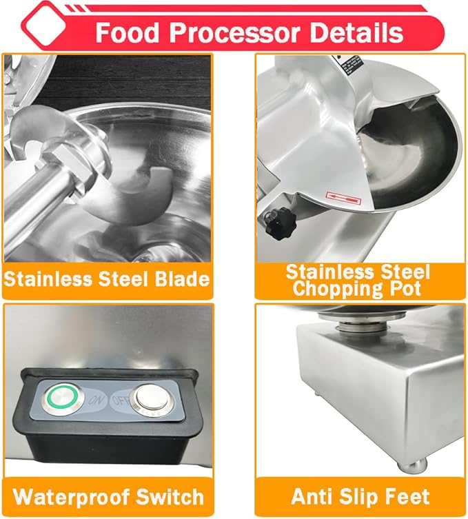 5.5L Commercial Food Processor 550W Electric Meat Vegetable Chopper Multifunctional Food Grinder Blender Cutter for Meat Vegetables Fruits Ginger Garlic 1400r/min