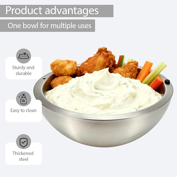 Dip Chiller Bowl Large 70oz Capacity Stainless Steel Double Walled Insulated Ice Serving Bowl Insulated Dip ice bowl Parties Salsa Condiments Salad & Food Hot or Cold Sauces Guacamole