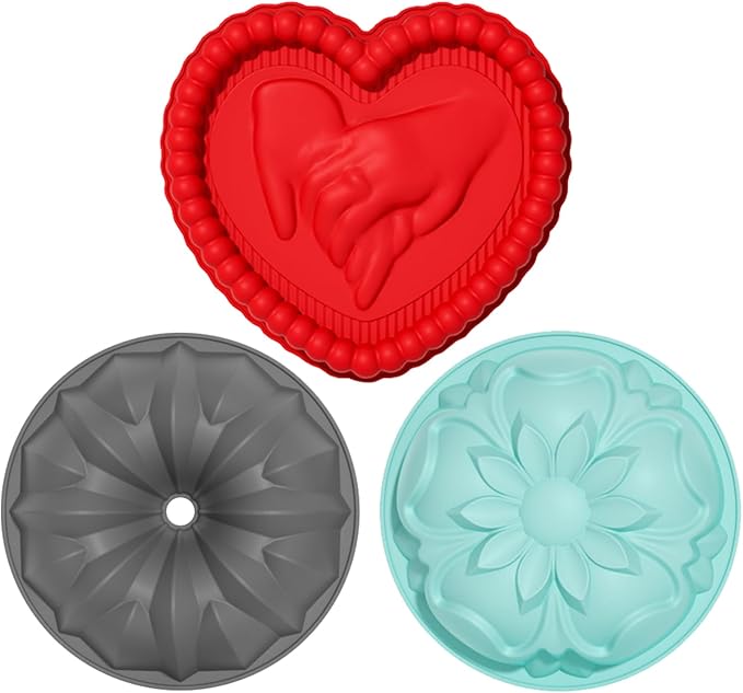 3 Pack Silicone Cake Molds Nonstick, Christmas Silicone Bundt Cake Pan, Baking Pan for Cake,Brownie Bread Jello and Pies, Tarts