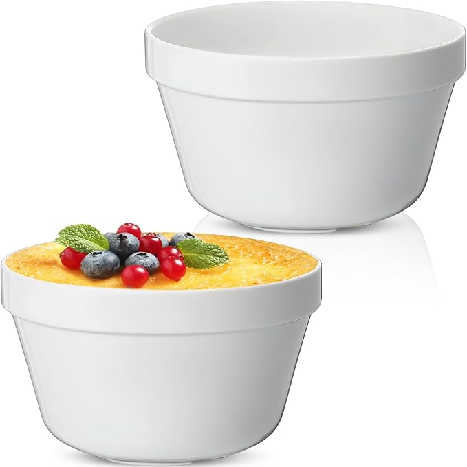 2 Pieces Ceramic 1 Qt Pudding Basins White 6.5 Inch Christmas Pudding Mold Bowls for Steaming Ovenproof Durable and Sturdy Porcelain Steamed Plum Puddings Basin Bowl Easy to Clean