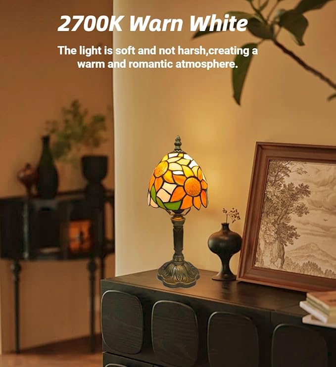 Tiffany Style Table Lamp,Sunflower Stained Glass Lamp,6 Inch Small Antique Bedside Lamp, for Bedroom Living Room Home,Included Dimmable LED Bulb 8W