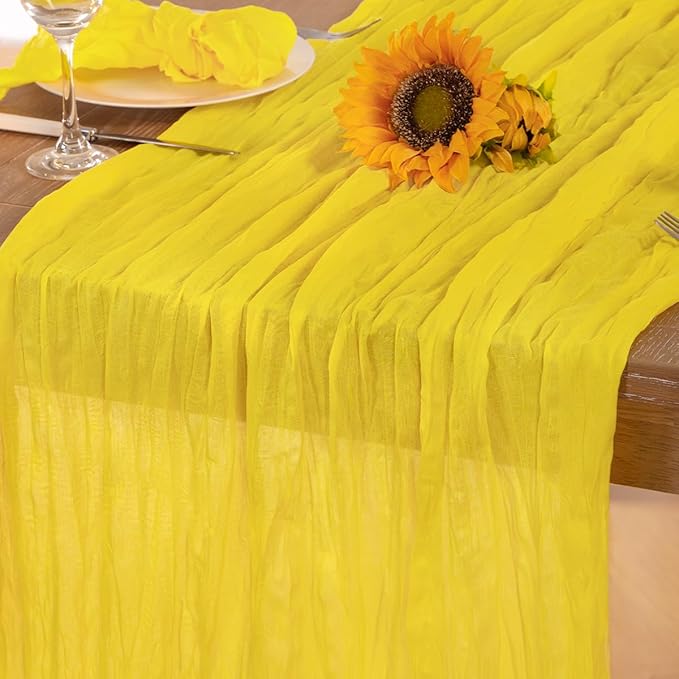 Lemon Yellow Cheesecloth Table Runner Christmas Table Runner Boho Gauze 120 Inches Yellow Cheese Cloth Table Decor for Xmas Holiday Season Parties Wedding Bridal Baby Shower Decor