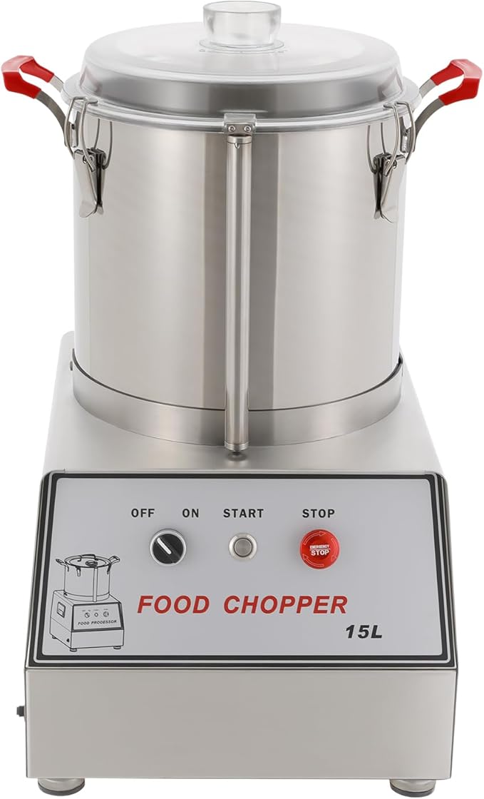 15L/3.96Gal Commercial Food Processor, Stainless Steel Food Chopping Machine 110V 1400W Electric Vegetable Chopper for Chili Peppers, Carrots, Garlic, Onions, 1400rpm (15L/3.96Gal)