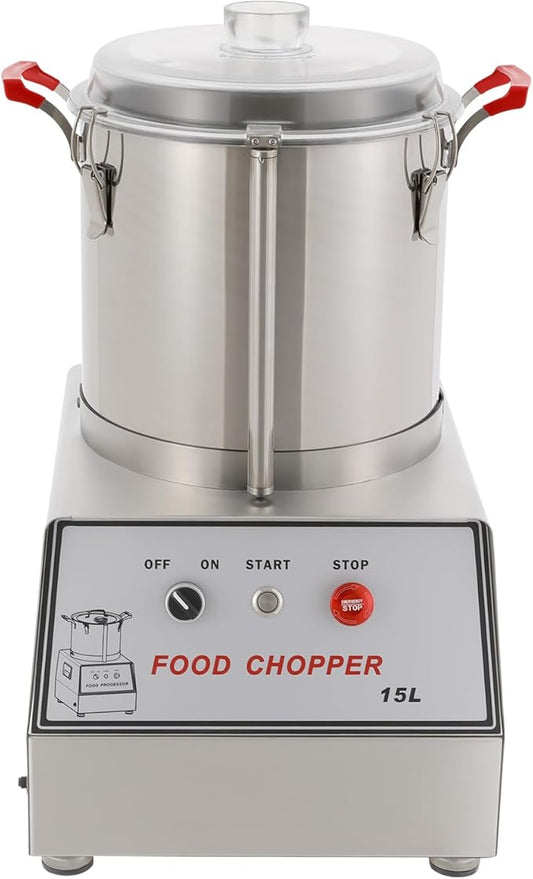 15L/3.96Gal Commercial Food Processor, 110V 1400W Electric Food Chopping Machine Multifunction Vegetable Cutter Stainless Steel Heavy Duty Electric Food Chopping Machine for Fruits Meat Grains