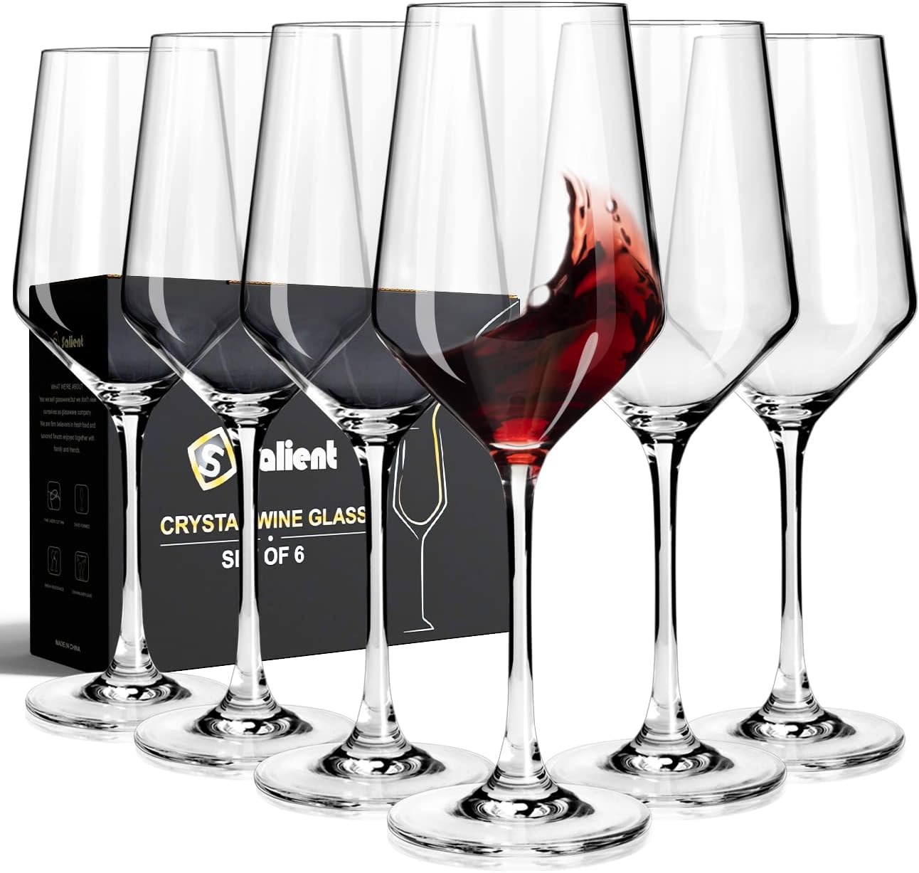 Wine Glasses Set of 6,Long Stem White/Red Wine glasses,14oz Hand Blown Premium Crystal Wine Glass,Gift Packing Burgundy Glasses