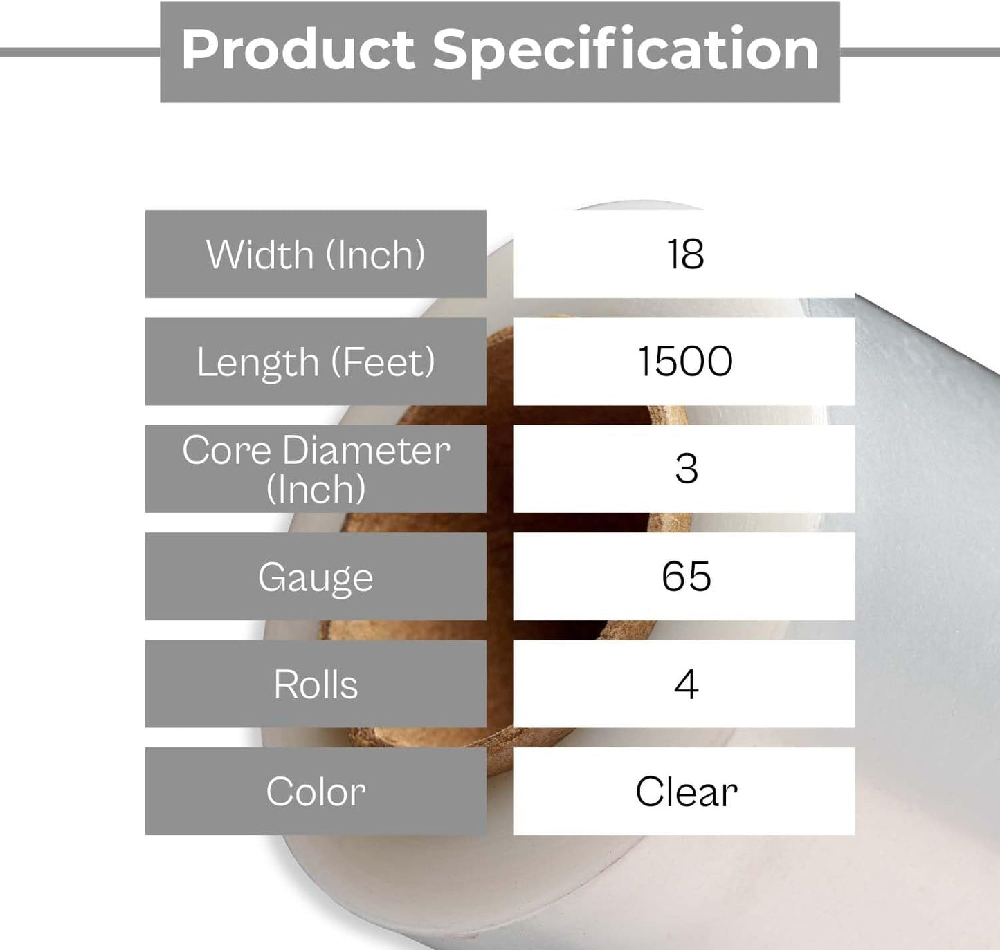 PSBM Stretch Wrap, 4 Pack, 18 Inch x 1500 Feet, 65 Gauge, Clear Plastic Cling, Cast Hand Stretch Film Rolls for Packaging Moving Packing Pallets