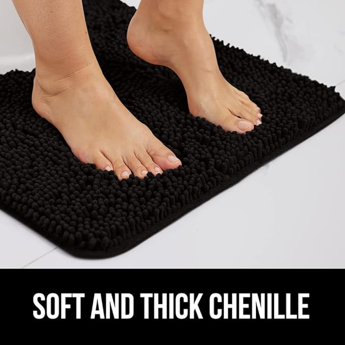 GORILLA GRIP Bath Rug Mat 36x24, Thick Soft Absorbent Chenille, Quick Dry Microfiber Mats, Rubber Backing Washable Shower Floor Rugs, Bathmat Runner, US Designed Bathroom Home Decor Accessories Black