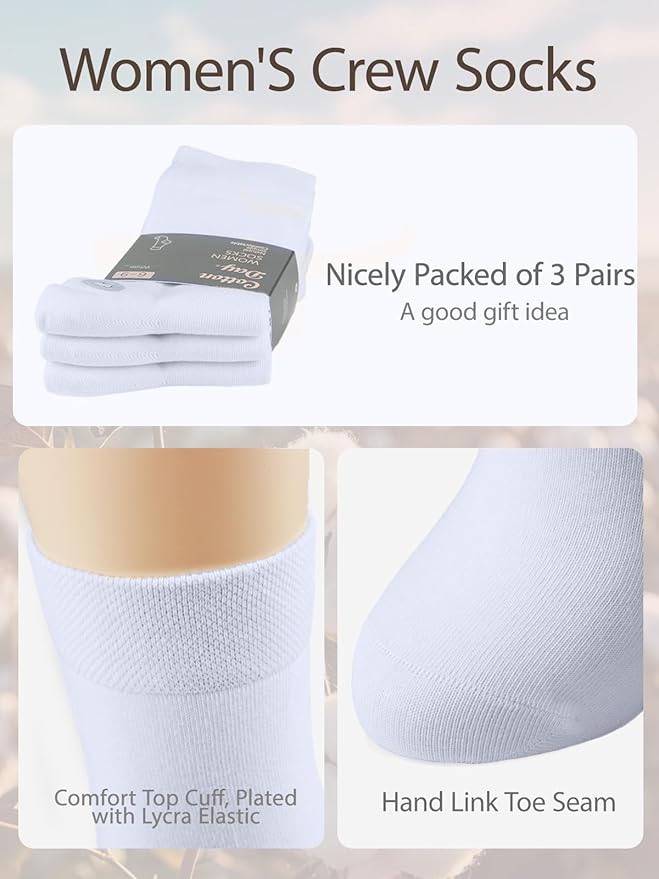 COTTON DAY Women's Soft Combed Cotton Dress Socks Seamless Toe Black White Gray Navy Blue Brown Beige