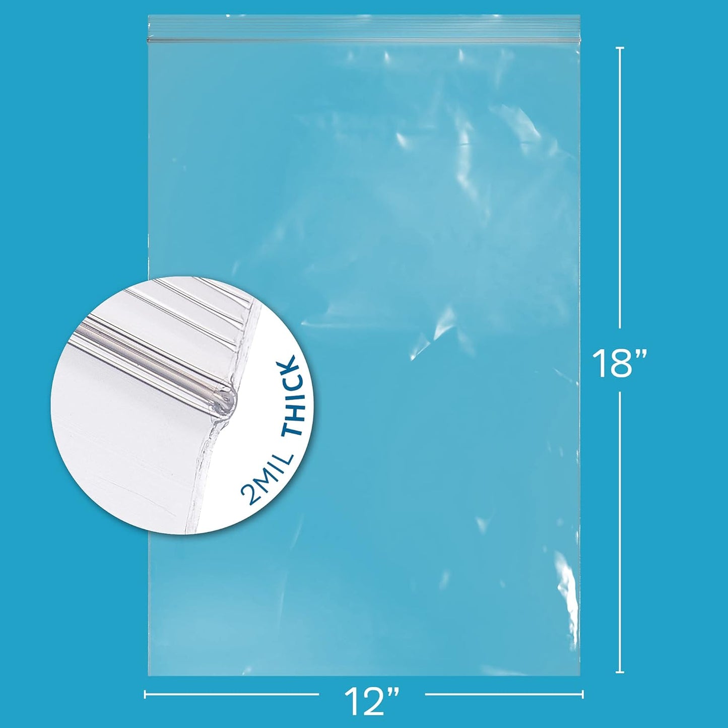 GPI Pack of 100, 12" X 18" Clear Plastic Reclosable Zip Bags - Bulk 2 Mil Thick Strong & Durable Poly Baggies with Resealable Zip Top Lock for Travel, Storage, Packaging & Shipping