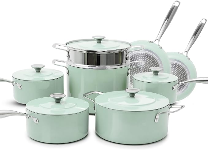 Nuwave Lux 13-Piece Premium Cookware Collection, Healthy G10 Duralon Blue Ceramic Nonstick, Ultra Durable, PFAS-Free, Lightweight & Works on All Cooktops