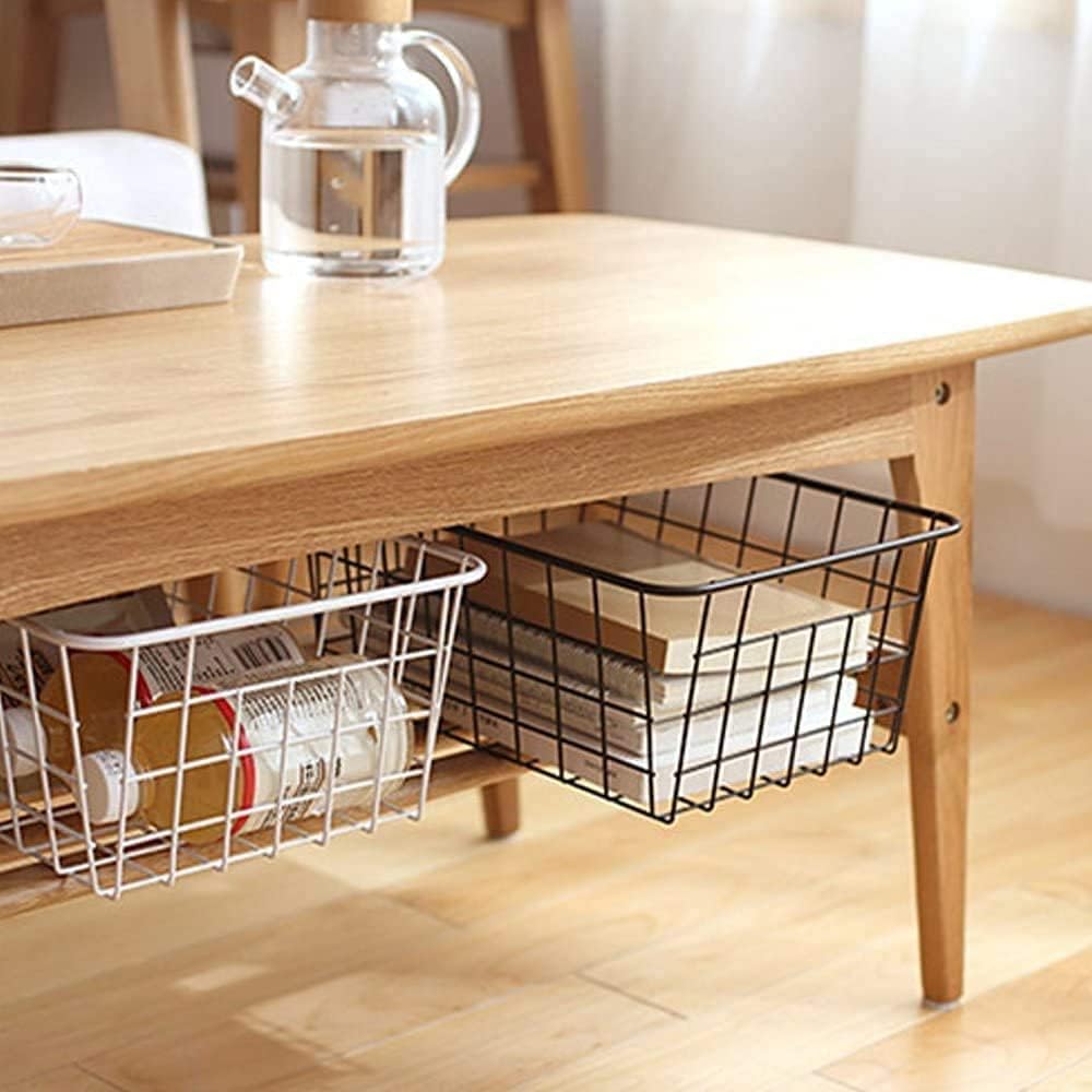 Redrubbit Wire Storage Baskets, Large Farmhouse Metal Freezer Basket Storage Organizer Bins with Handles for Kitchen Cabinets, Pantry, Closets, Bedrooms, Bathrooms, Set of 4, White