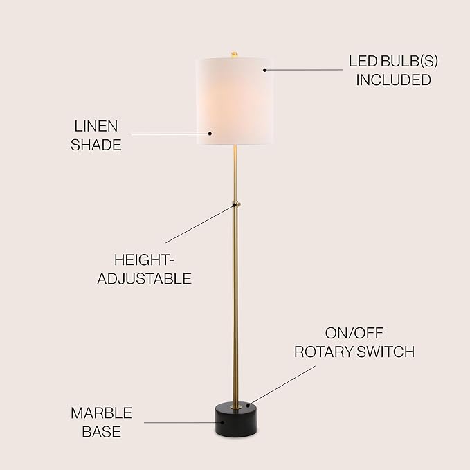 JONATHAN Y JYL6004A Crosby 66" Adjustable Height Metal LED Floor Lamp Modern,Minimalist,Contemporary for Bedrooms, Living Room, Office, Reading, Brass/BlackMarble