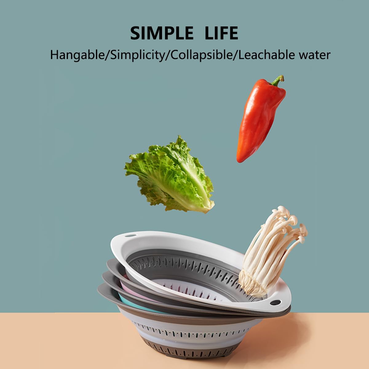 Collapsible Colander and Strainer,Silicone Strainer Colanders & Food Strainers,for Vegetable and Fruit, Kitchen Essentials (3, Green, 1.3L+2.1L+2.5L)