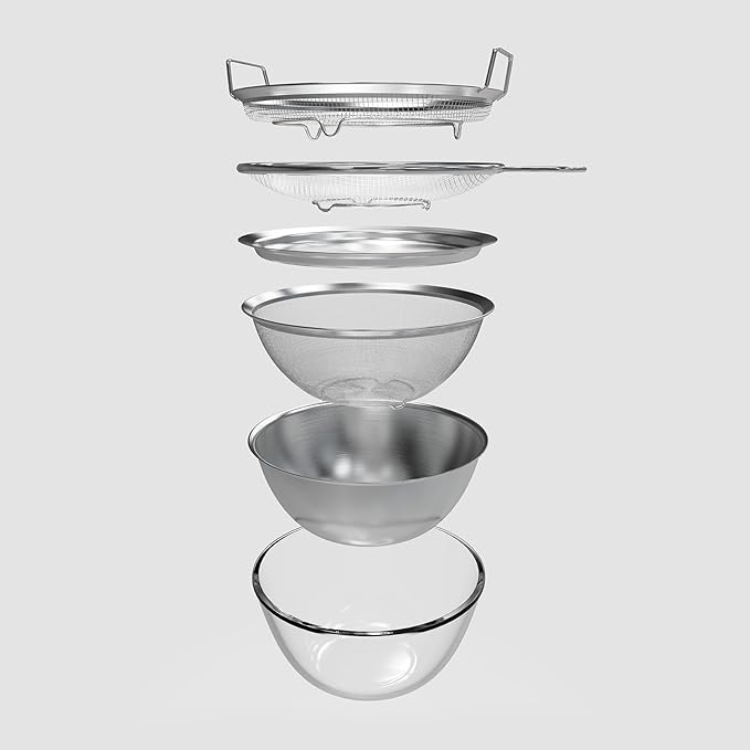 SHIMOYAMA Stainless Steel Bowl & Plate 6-Pcs, Mixing Bowls with Lid, Borosilicate Glass Nesting Bowls for Whisking, Mixing, Kneading, Kitchen Gadgets