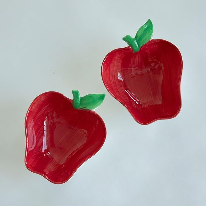 Apple-Shaped Salad Serving Bowls，Mini Size Mixing Bowl Set for Salad, Preparing, Fruit, Vegetables,Food Safe,Unique Kitchenware Gift for Holidays, Parties, Home Decor-2pcs