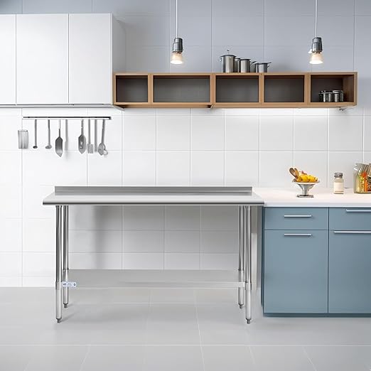 Hally Stainless Steel Table for Prep & Work 18 x 60 Inches, NSF Commercial Heavy Duty Table with Undershelf and Backsplash for Restaurant, Home and Hotel