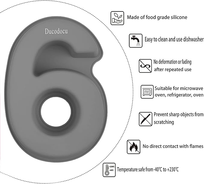 Ducodocu 3D Silicone Cake Pans Large Number Cake Mould Novelty Cake Tins DIY Baking Mold for Birthday Wedding Anniversary 10 inch Number of 6