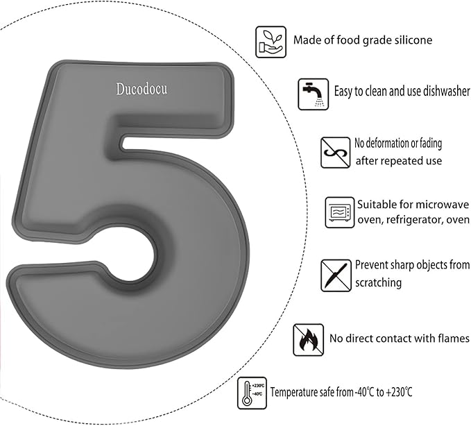 Ducodocu Silicone Number Cake Pan Large 3D Number Cake Mold Baking Forms Novel Cake Tins DIY Baking Mold for 15/51th Birthday Wedding Anniversary 10 inch Number of 1&5, 2 Pack