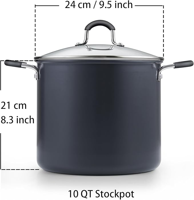 Cook N Home Nonstick Stockpot Soup pot with Lid Professional Hard Anodized 10 Quart, Oven safe - Stay Cool Handles, Black