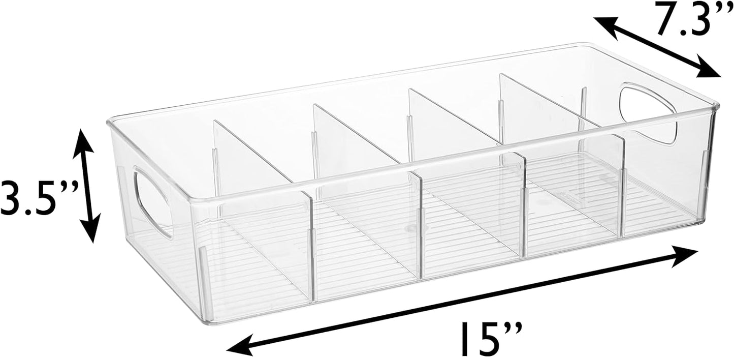 ClearSpace Plastic Pantry Organization and Storage Bins with Removable Dividers – 2 Pack XL Perfect Kitchen Organization or Kitchen Storage – Refrigerator Organizer Bins, Cabinet Organizers