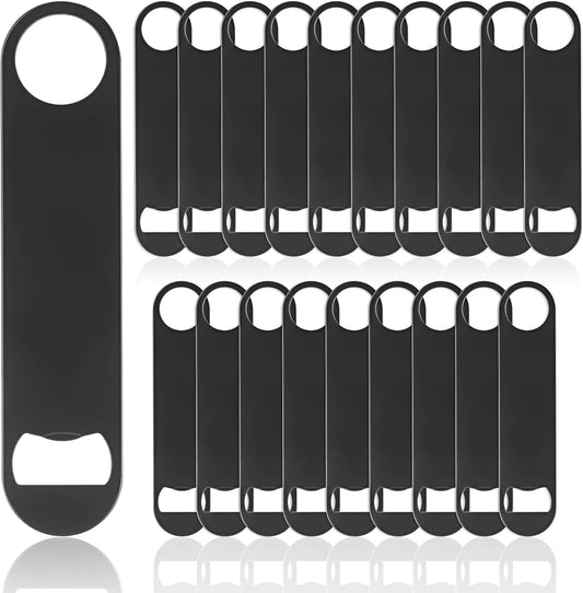 QTLCOHD 20 Pack Flat Bottle Opener 7 Inch Stainless Steel Bottle Openers Bulk Black Beer Bottle Opener Bartender for Kitchen Bar or Restaurant