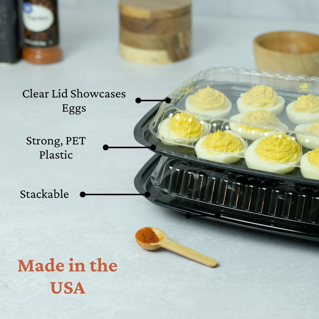 16 Pack - Disposable Deviled Egg Containers with Lid – Plastic Deviled Egg Trays – For 6 Egg Halves